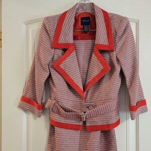Women's Doncaster Skirt Suit Belted Jacket Red/White/Silver Metallic Size 4‎